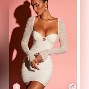 Oh Polly Embellished Long Sleeve Mini Dress in White